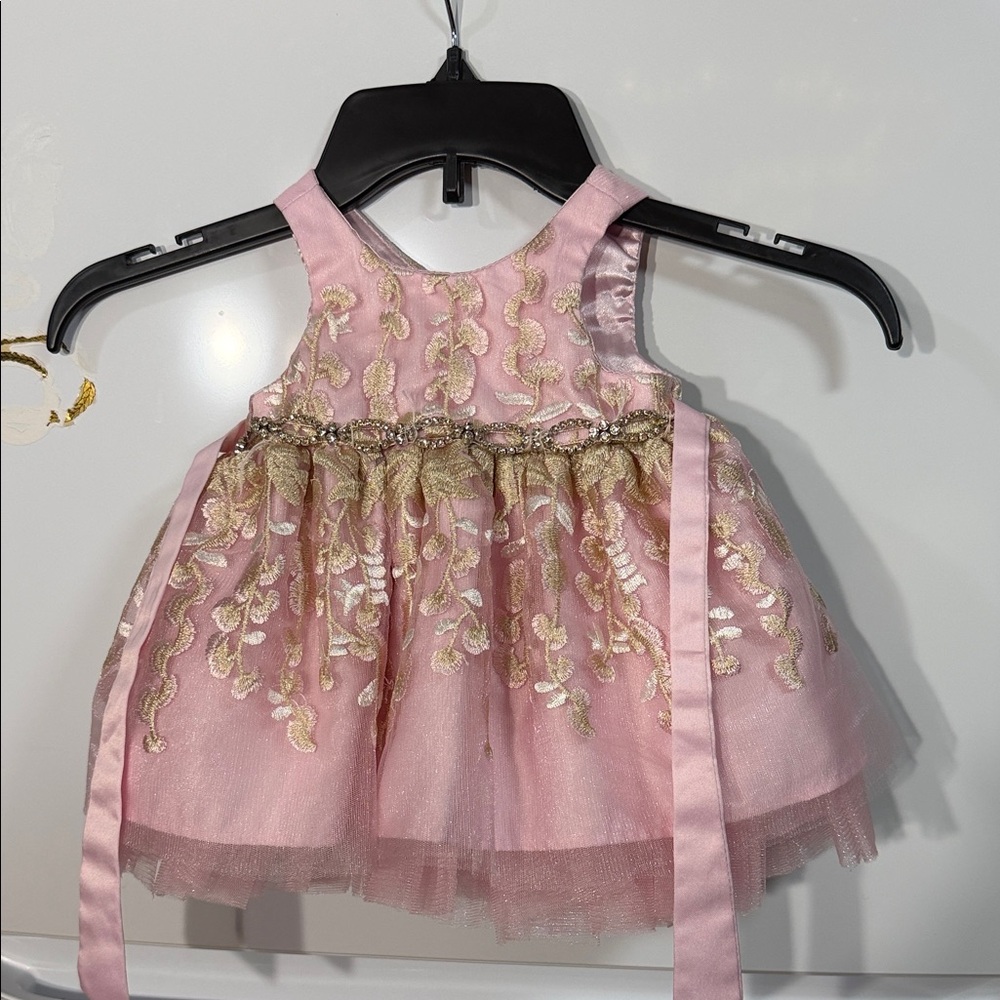 Charming Pink Dress with Gold Embroidery